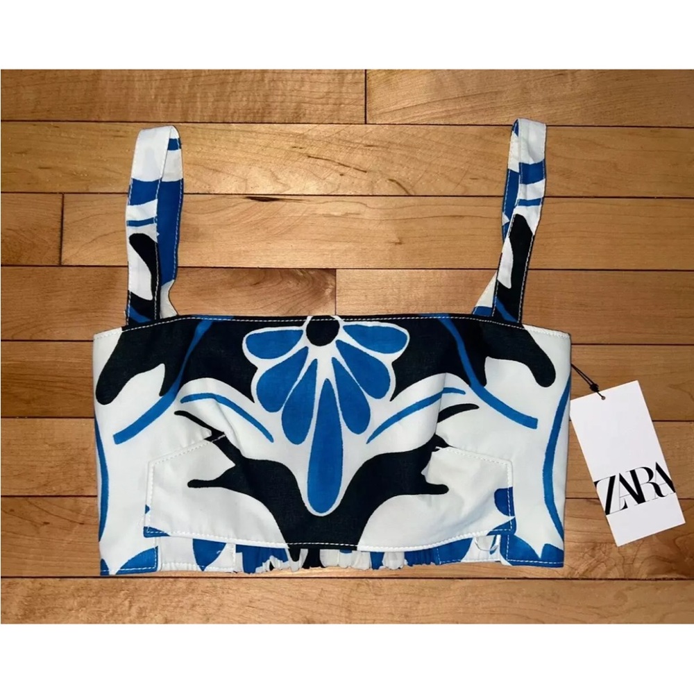 NEW! NWT ZARA Floral Crop Top Blue/White Size XS